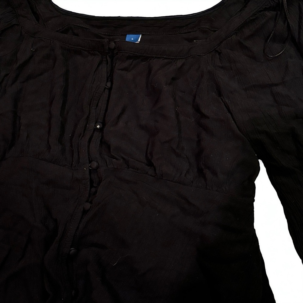 Old Navy Button Front Babydoll 3/4 Sleeve Blouse - Large Black - Picture 2 of 6